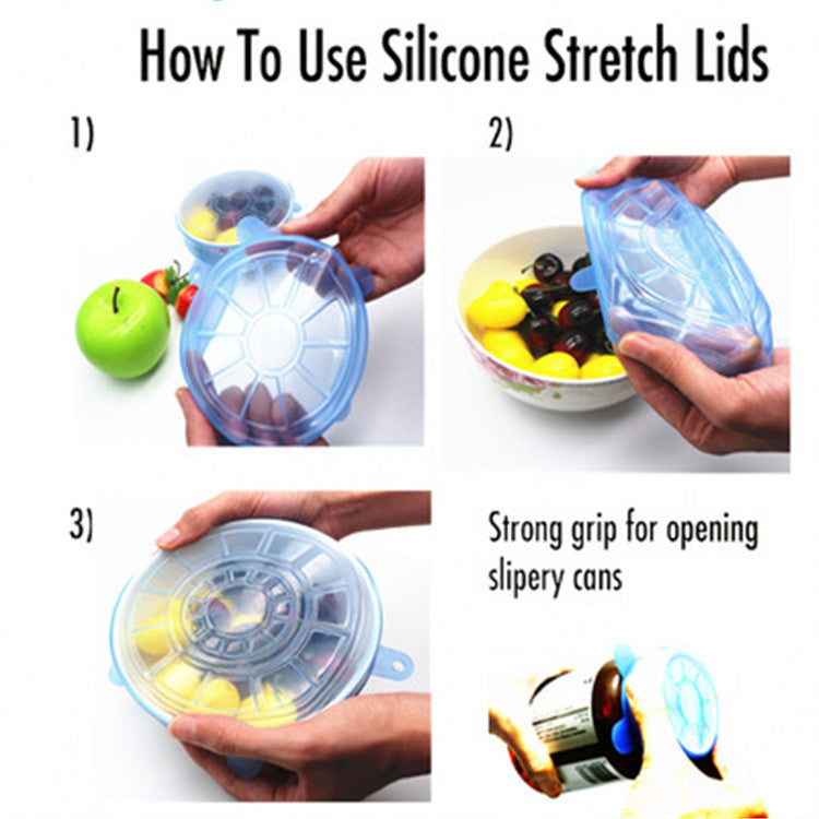 シリコン伸縮フタ 6枚セット｜食品用・密閉保存・耐熱耐冷・再利用できるシリコンラップ
