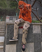 アートペイント風 バタフライデザイン ワイドカーゴパンツ